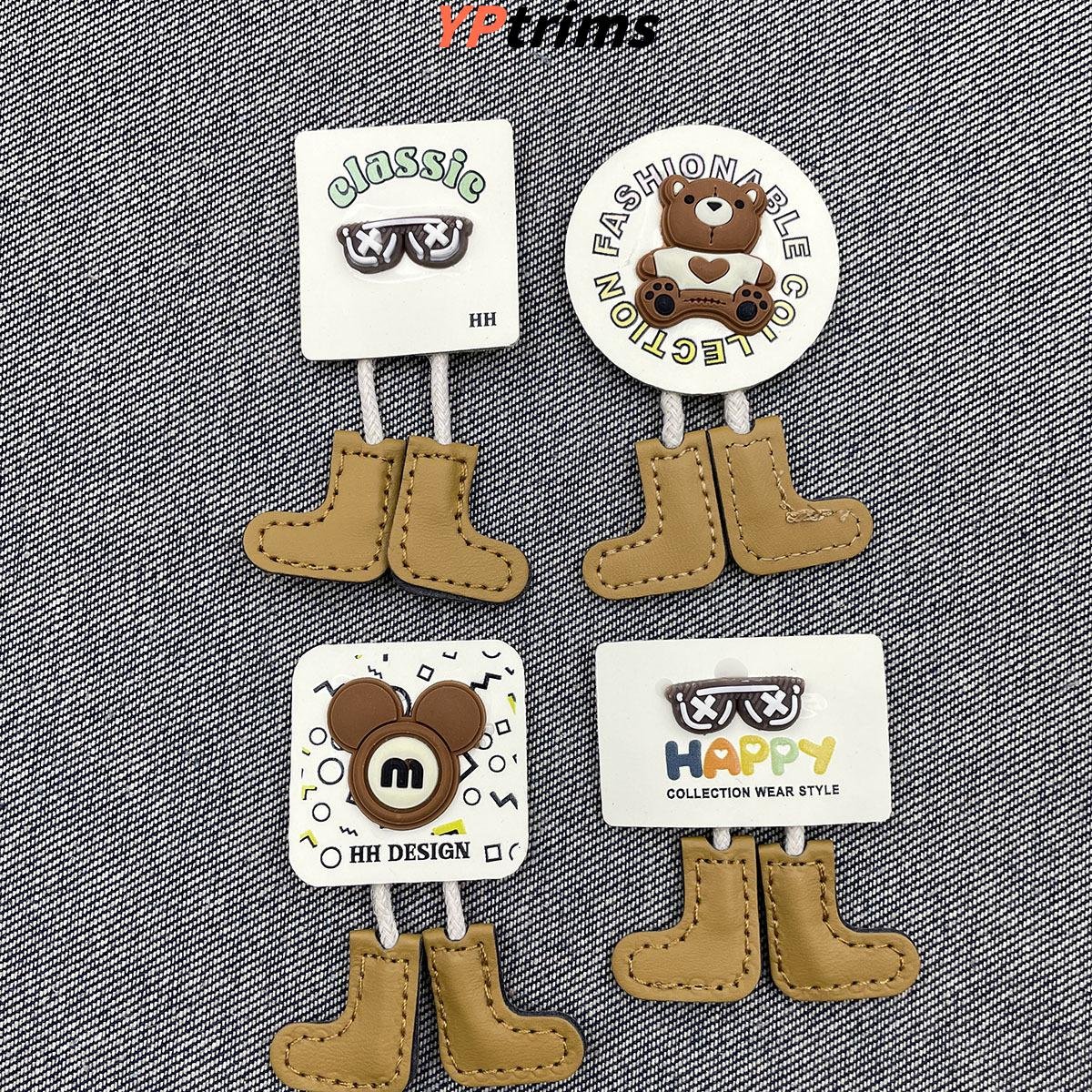 trendy pu leather badges with animal bear motif | cute long-leg cartoon tags for children’s fashion