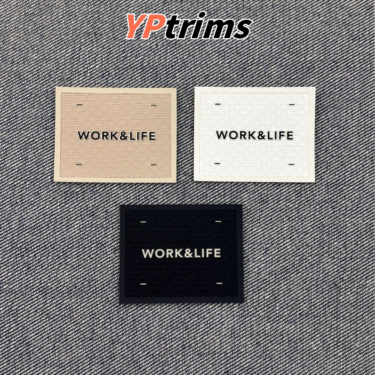 wholesale minimalist square pu leather label with embossed silicone font – backpack & clothing supplier