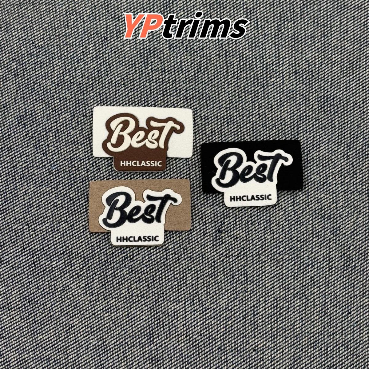 custom leather patch with embossed best letters – sew-on logo for hats, shoes & apparel manufacturer