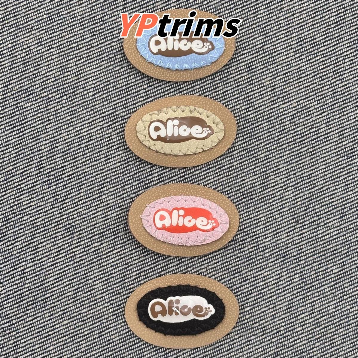 custom oval pink embroidered patch | cartoon sew-on label for kids clothing, hats & shoes supplier