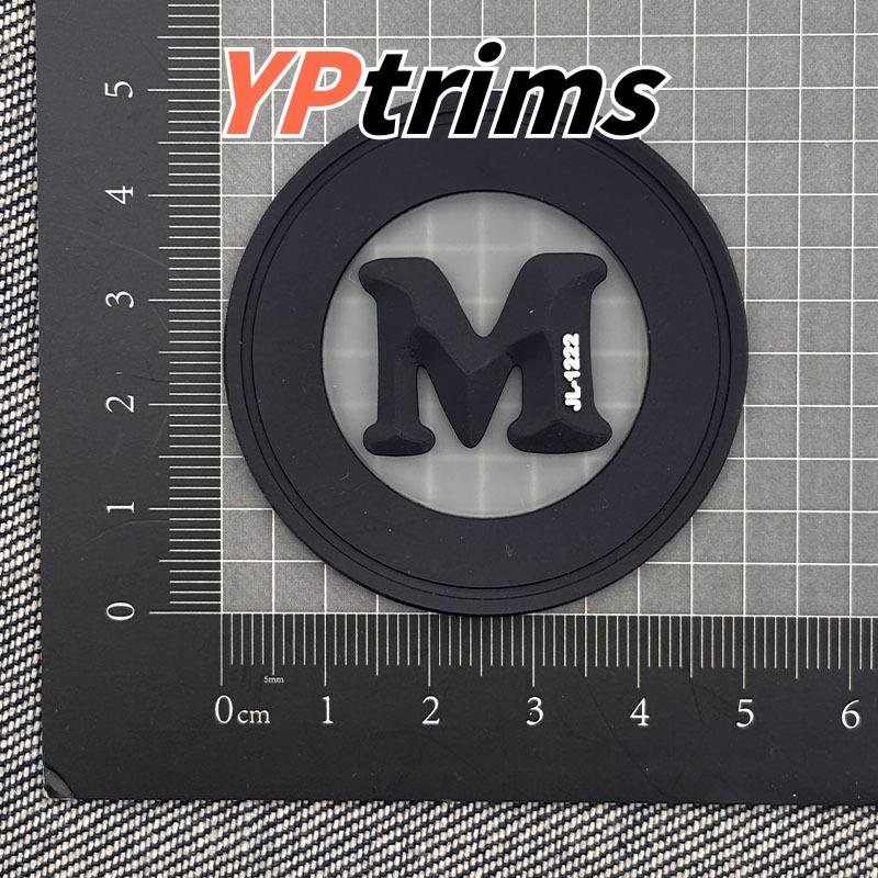 custom pvc silicone jeans patch – letter m triangle metal leather label for denim waistband factory