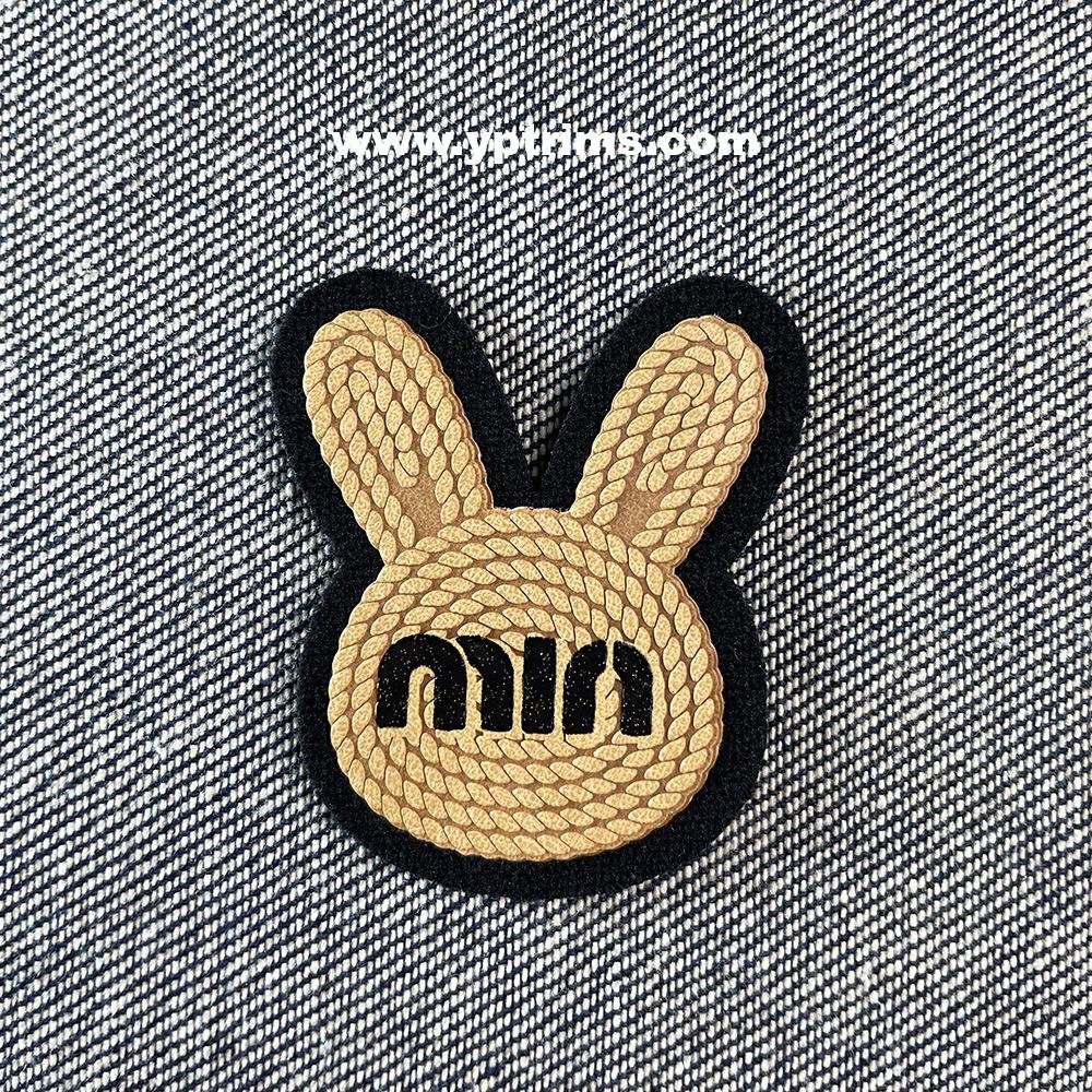 custom straw-woven letter a patch | rabbit shape cartoon labels with heart design for kidswear & streetwear