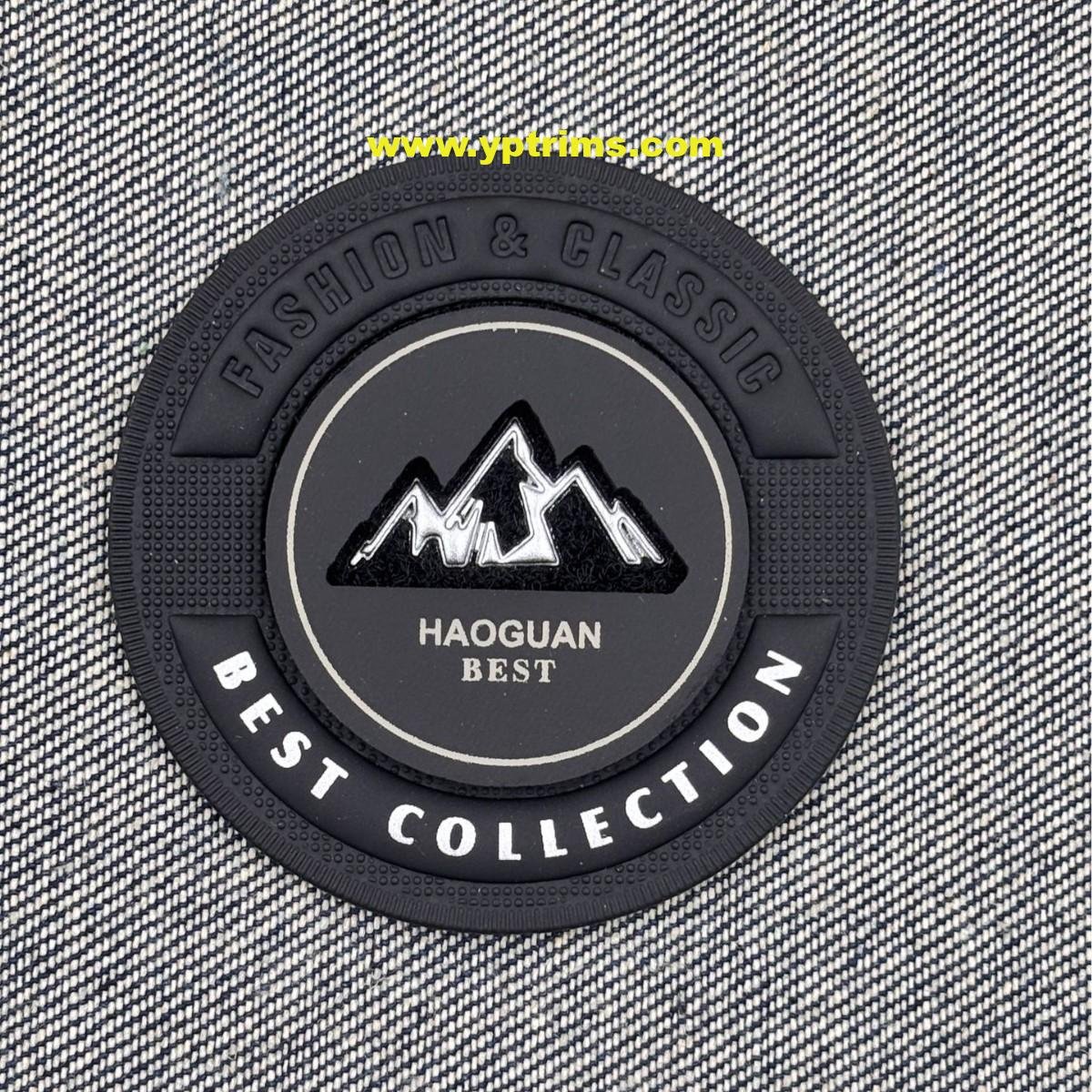 trendy circle pu leather badges with cut-out peak motif | velcro sewn decorative patches for streetwear