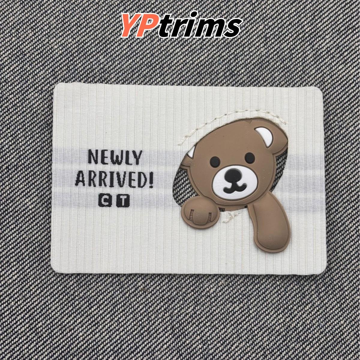 custom large cartoon bear fabric labels – 3d sew-on patches for jeans pocket & bags factory