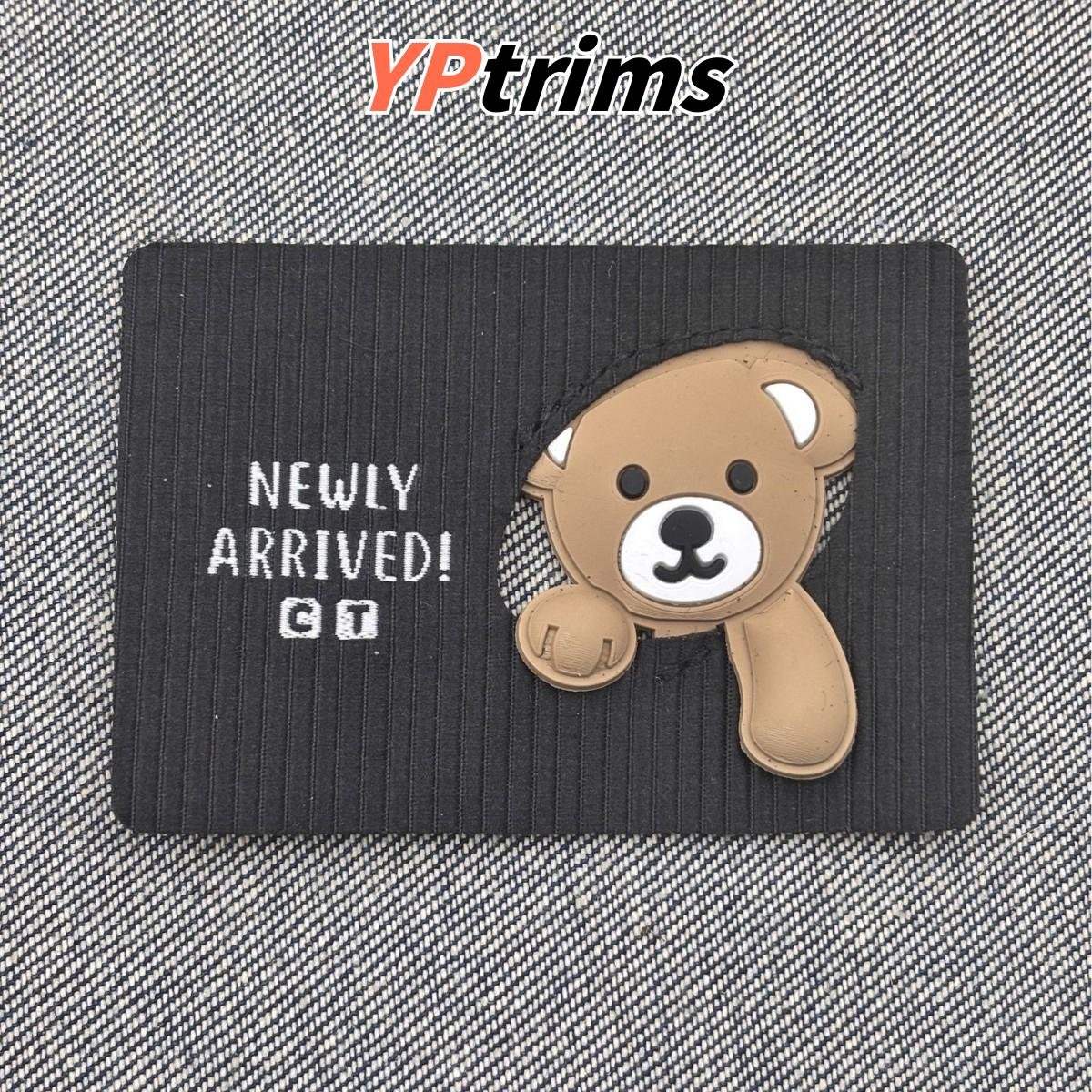 custom large cartoon bear fabric labels – 3d sew-on patches for jeans pocket & bags factory