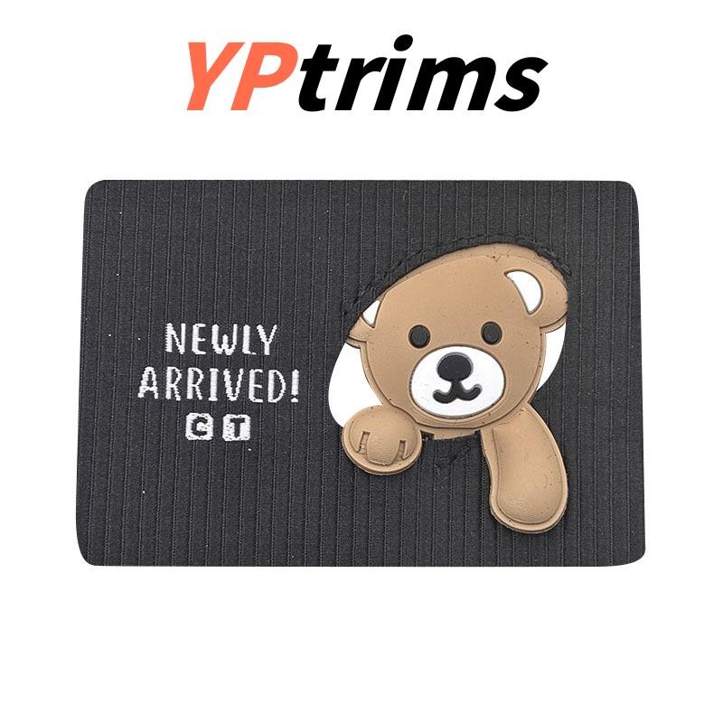 custom large cartoon bear fabric labels – 3d sew-on patches for jeans pocket & bags factory