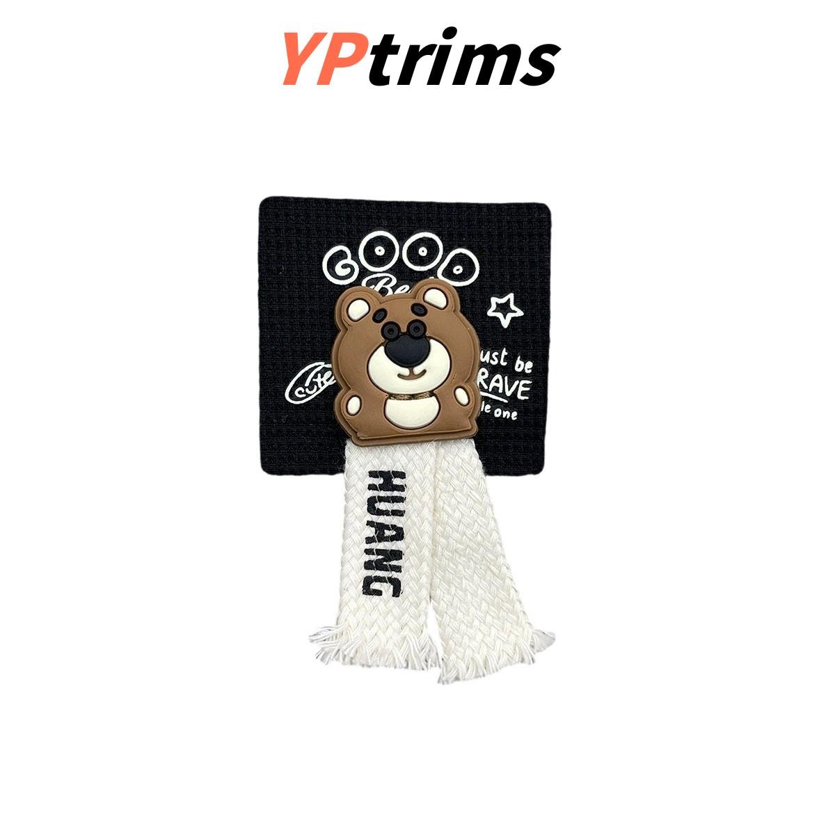 custom cartoon bear square leather patch with rope – kidswear trim factory