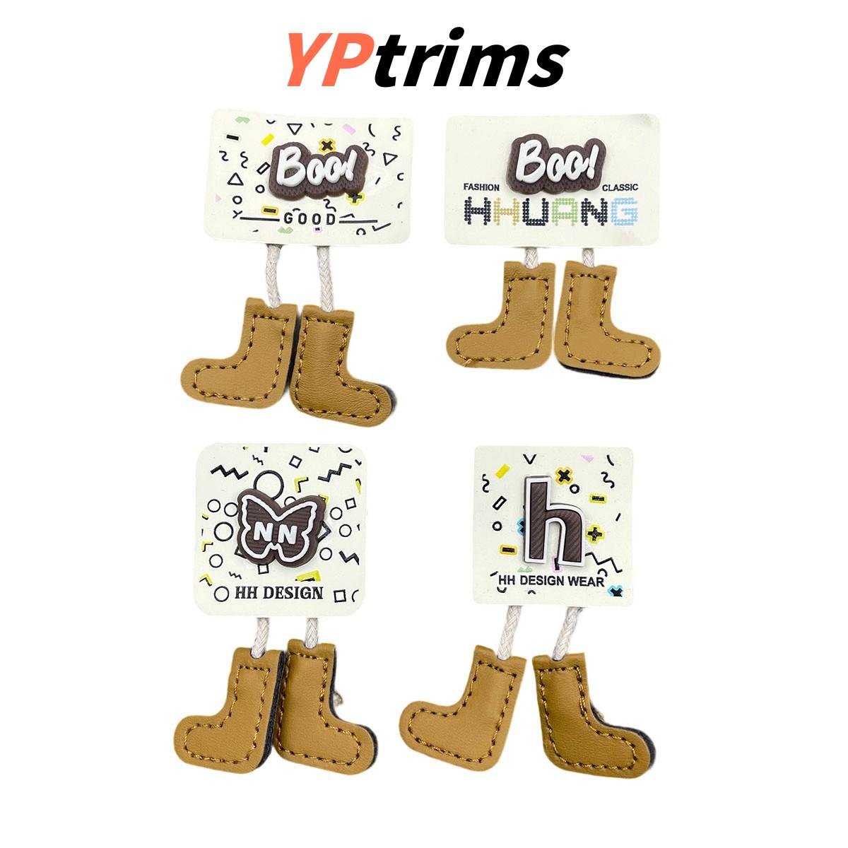 wholesale long-leg cartoon butterfly design leather labels for streetwear & bags | supplier