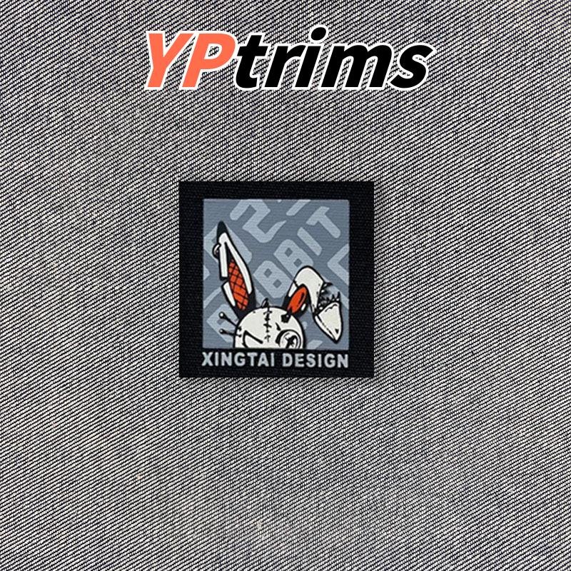 custom color denim rabbit pattern woven patch with thick print – apparel label factory
