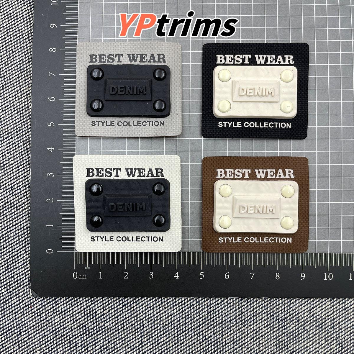 custom rectangle fabric base pvc silicone drip patch with rivet design – streetwear accessories factory