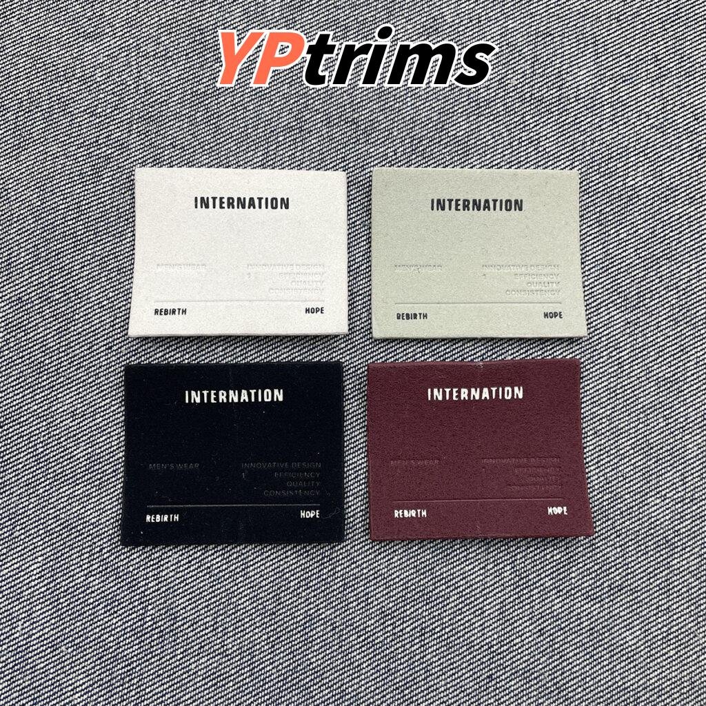 custom matte leather rectangle patch with english design for shirts & backpacks | supplier