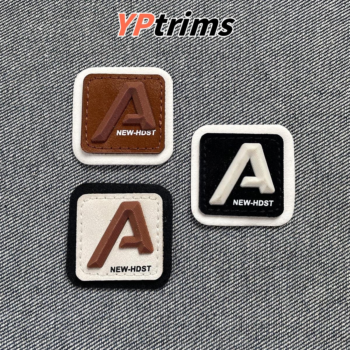 custom square letter a leather patch – 3d embossed sew-on label for hats, shoes & menswear | factory