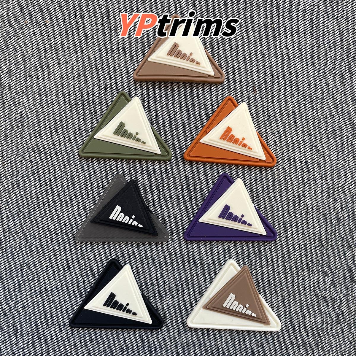 custom pvc drip logo triangle silicone patches for shoes & hats – trendy clothing accessories factory