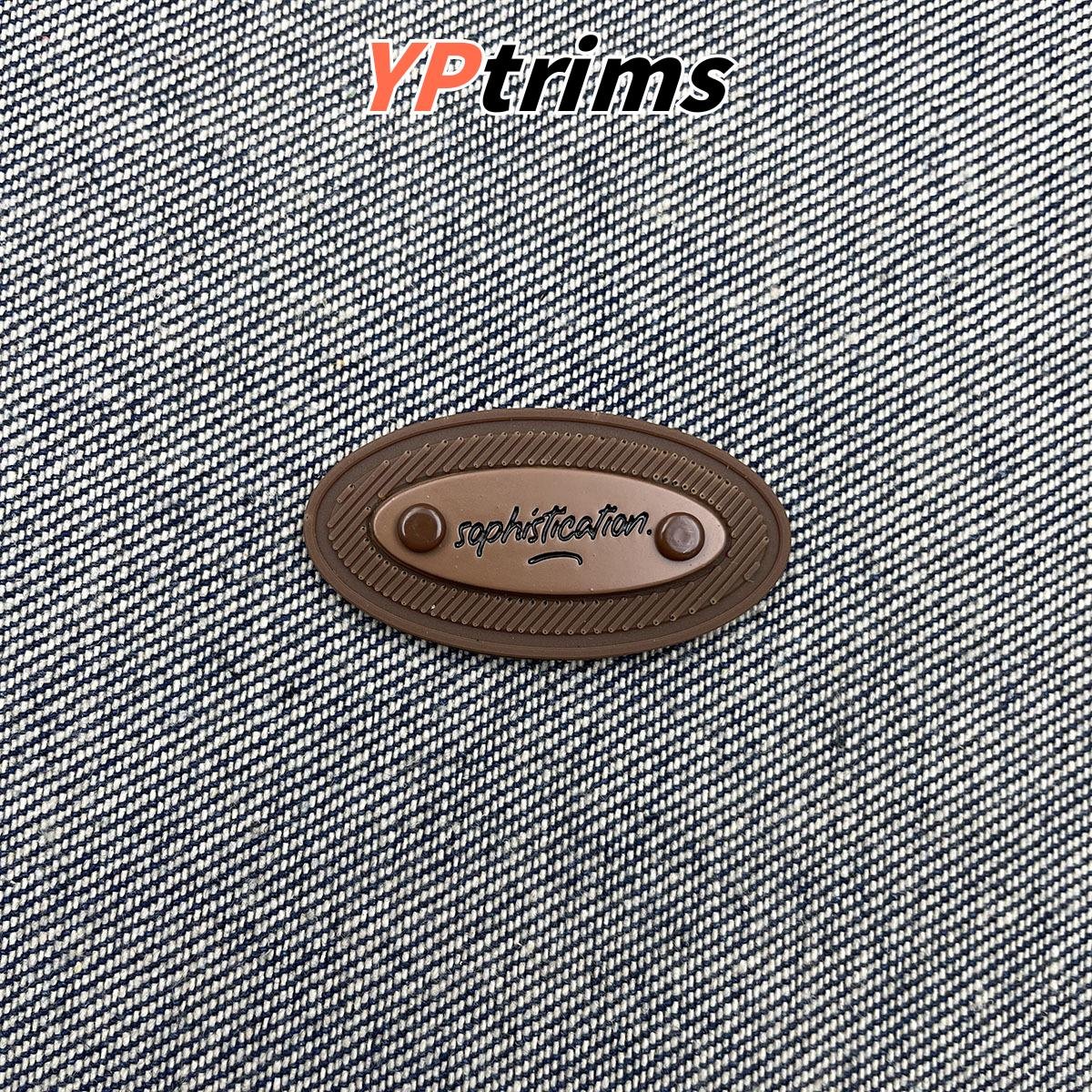 custom oval pvc & metal rivet patch with double layer design for streetwear factory