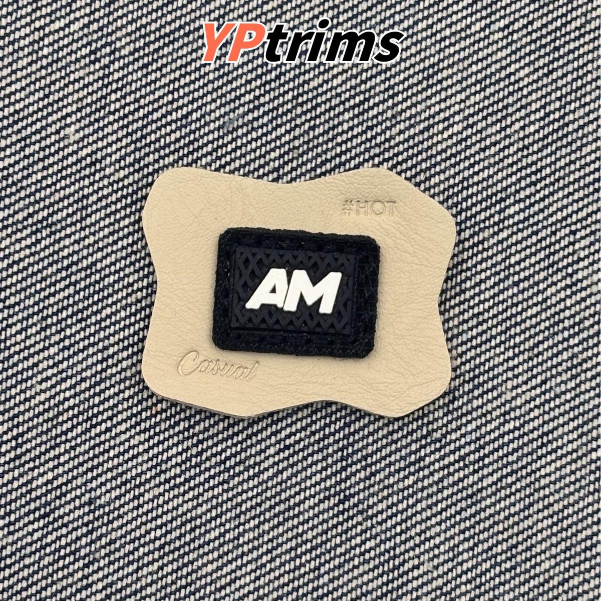 custom double-layer irregular combination leather label with english letters for trendy men's clothing