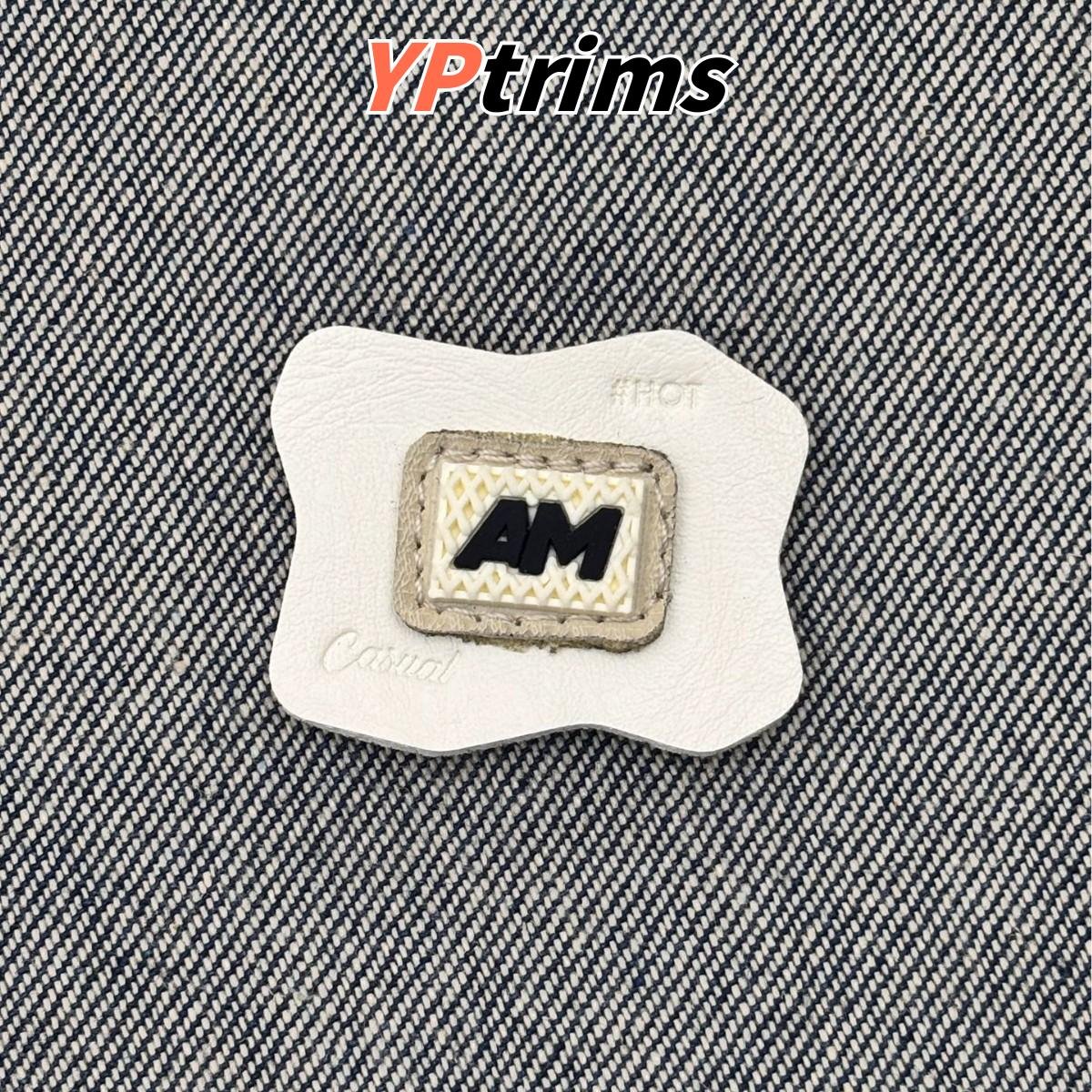 custom double-layer irregular combination leather label with english letters for trendy men's clothing