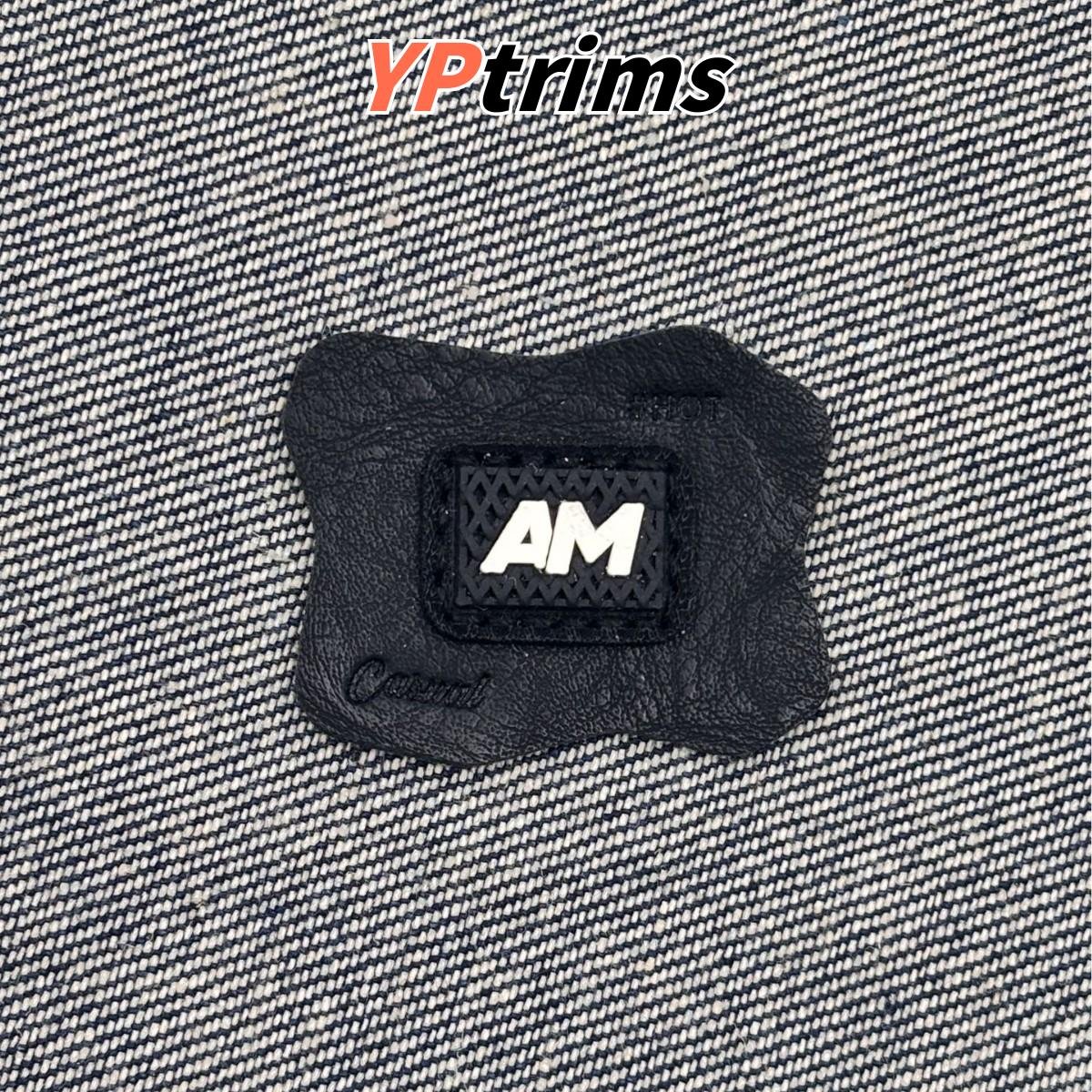 custom double-layer irregular combination leather label with english letters for trendy men's clothing