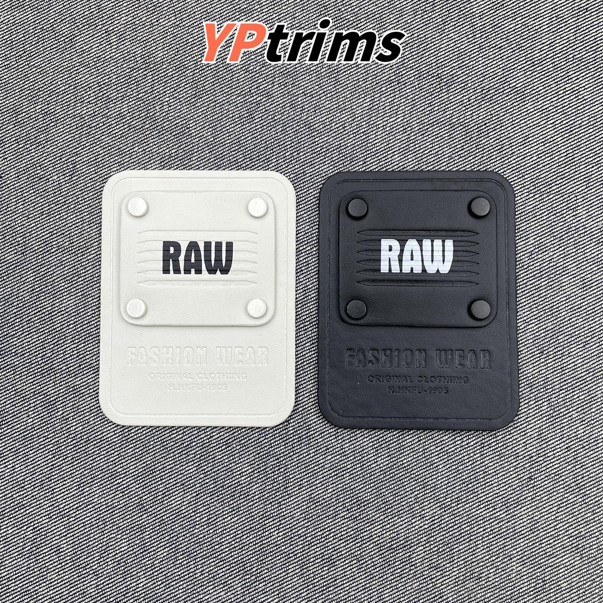 custom large leather label with round nails for autumn winter down jacket sleeve and backpack decor - trendy trim factory