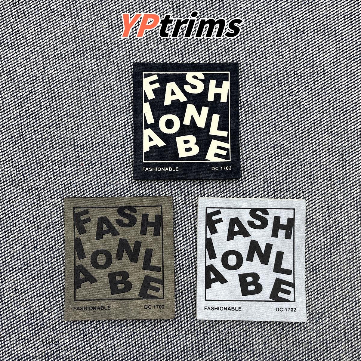 wholesale woven english letter square badges for fashion male tops, bottoms, bags, and clothing accents - accessory supplier