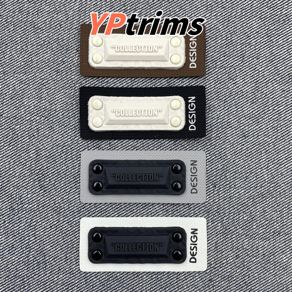 wholesale round rivet pvc rectangle cloth badge for fashion bag and apparel trims