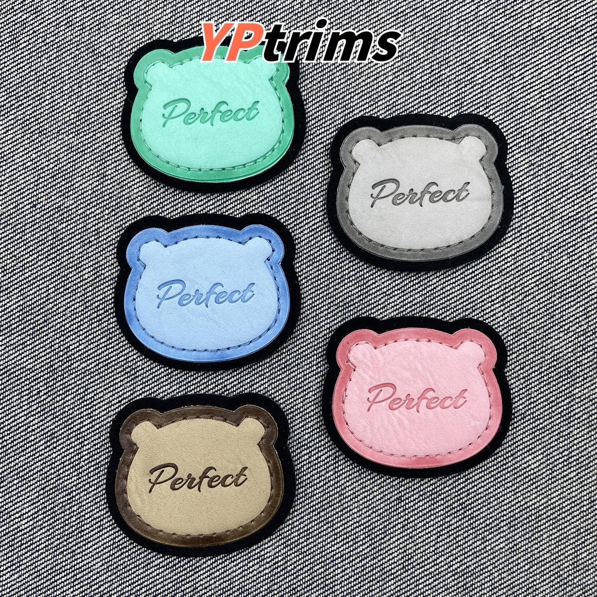 wholesale adorable bear face bright leather badge for fashion child footwear and youth bag trims