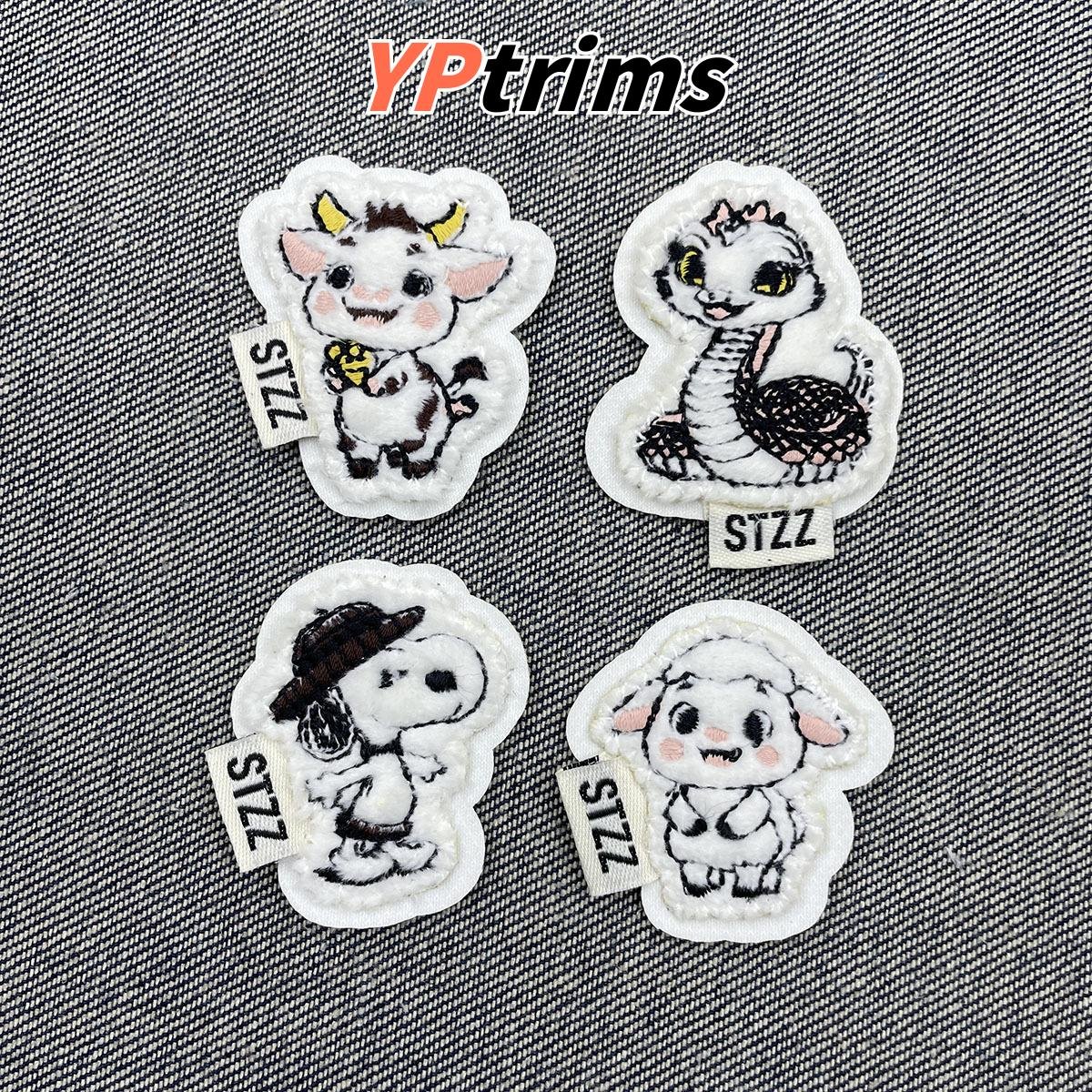 custom plush white cartoon zodiac animal embroidered decorative badge for trendy kids' clothing and backpacks