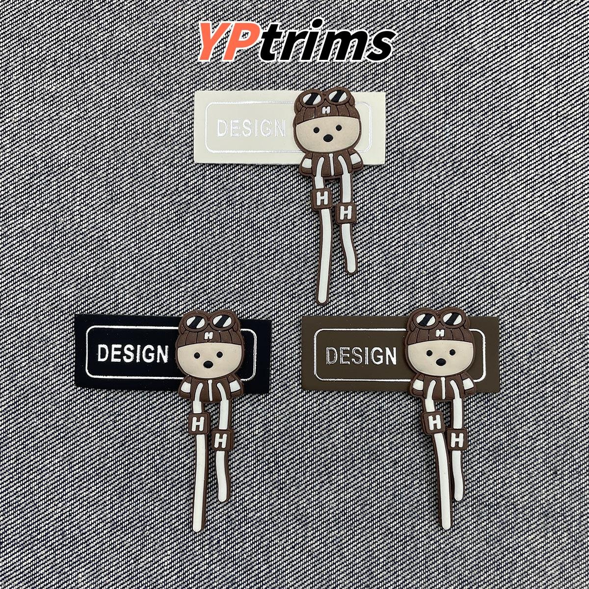 custom long-legged cartoon figure style leather label for trendy backpacks, pet clothing, and men's pants