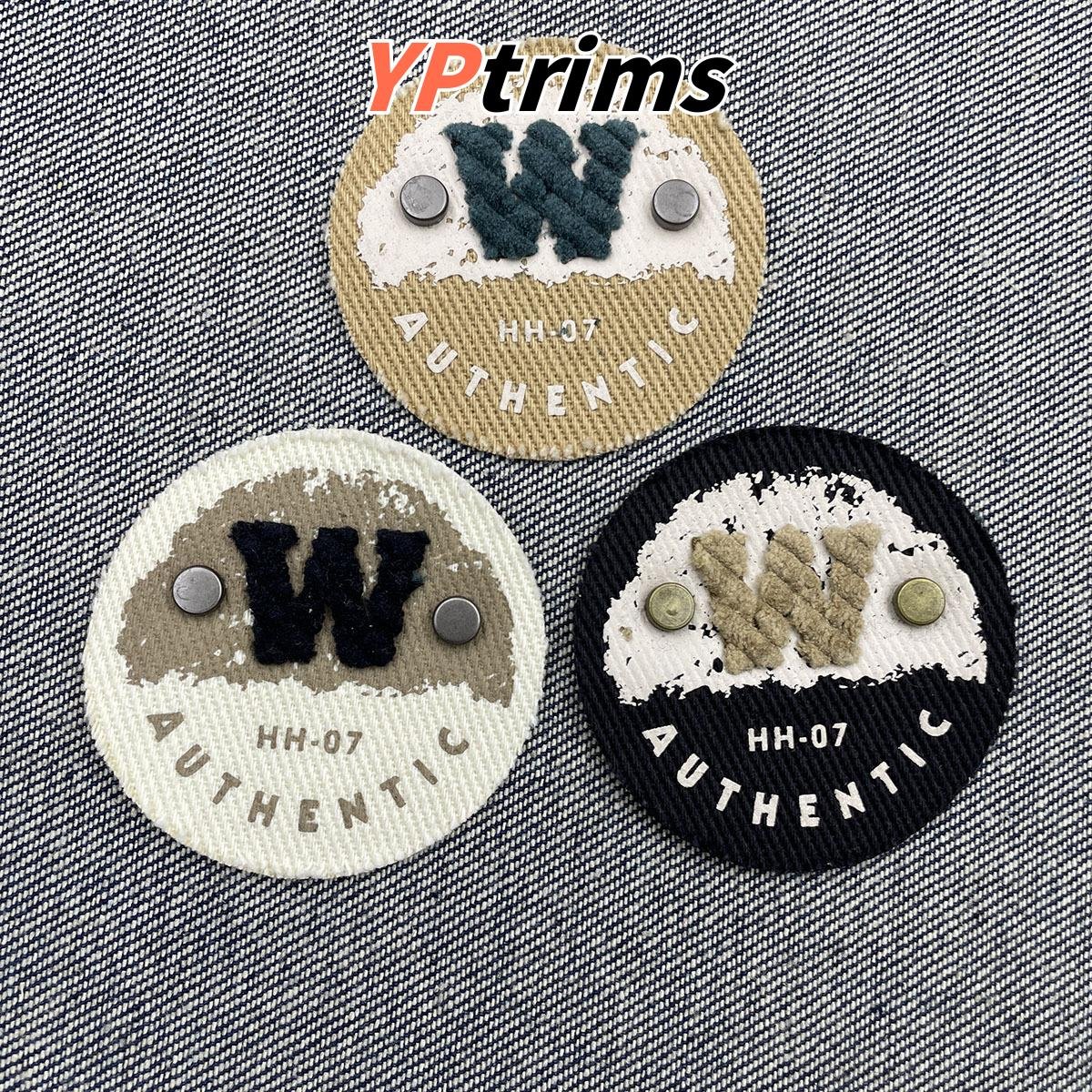 custom vintage distressed fabric patch with letter w round leather decor for men's jeans and trendy clothing
