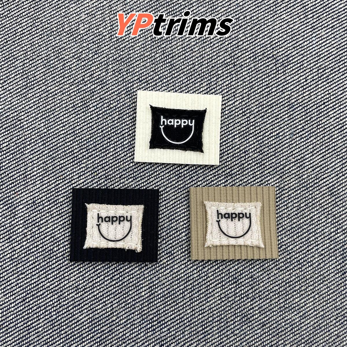 custom square double-layer vertical stripe english fabric label for trendy pet clothing and men's backpacks