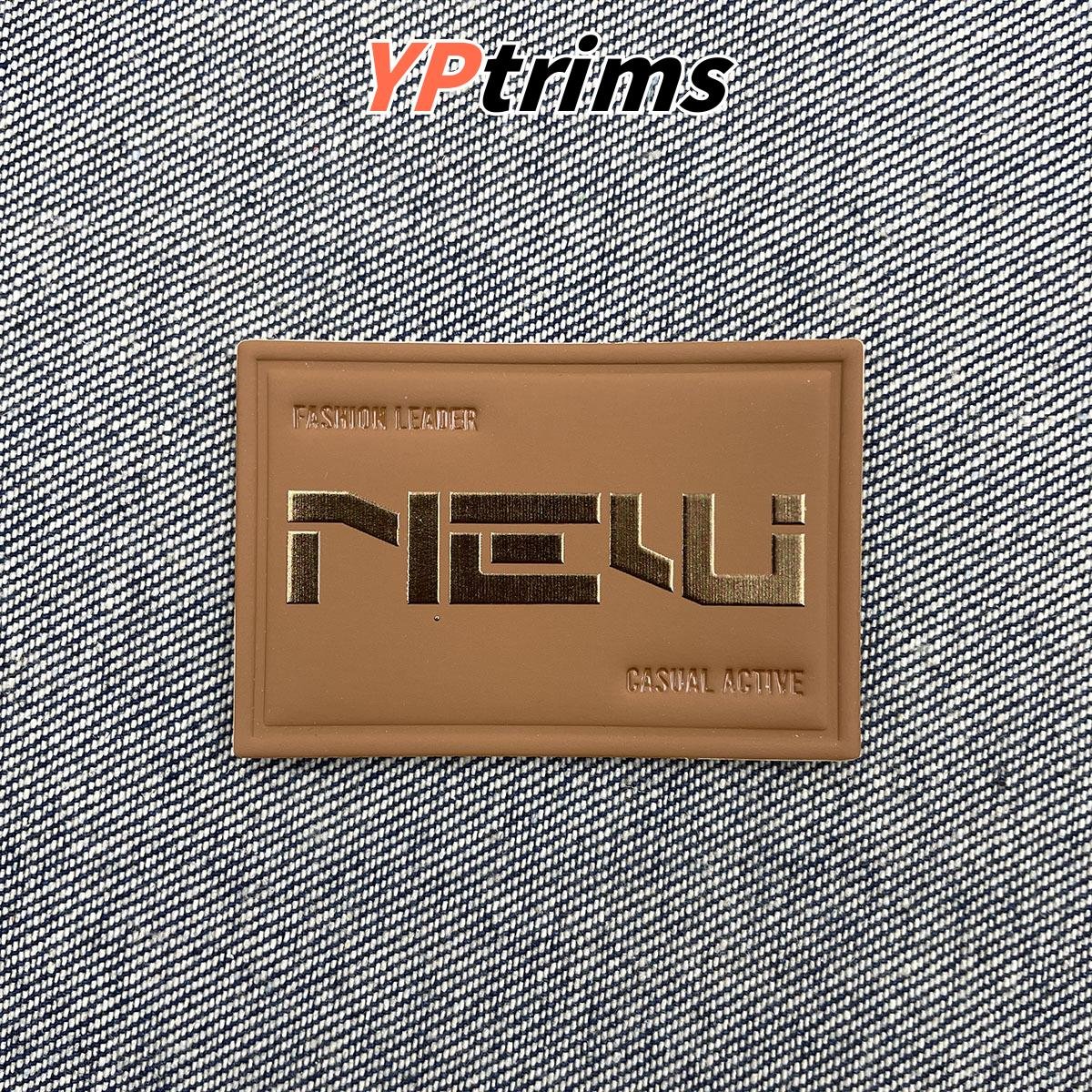 custom square dazzling laser silver text effect leather label for men's down jackets