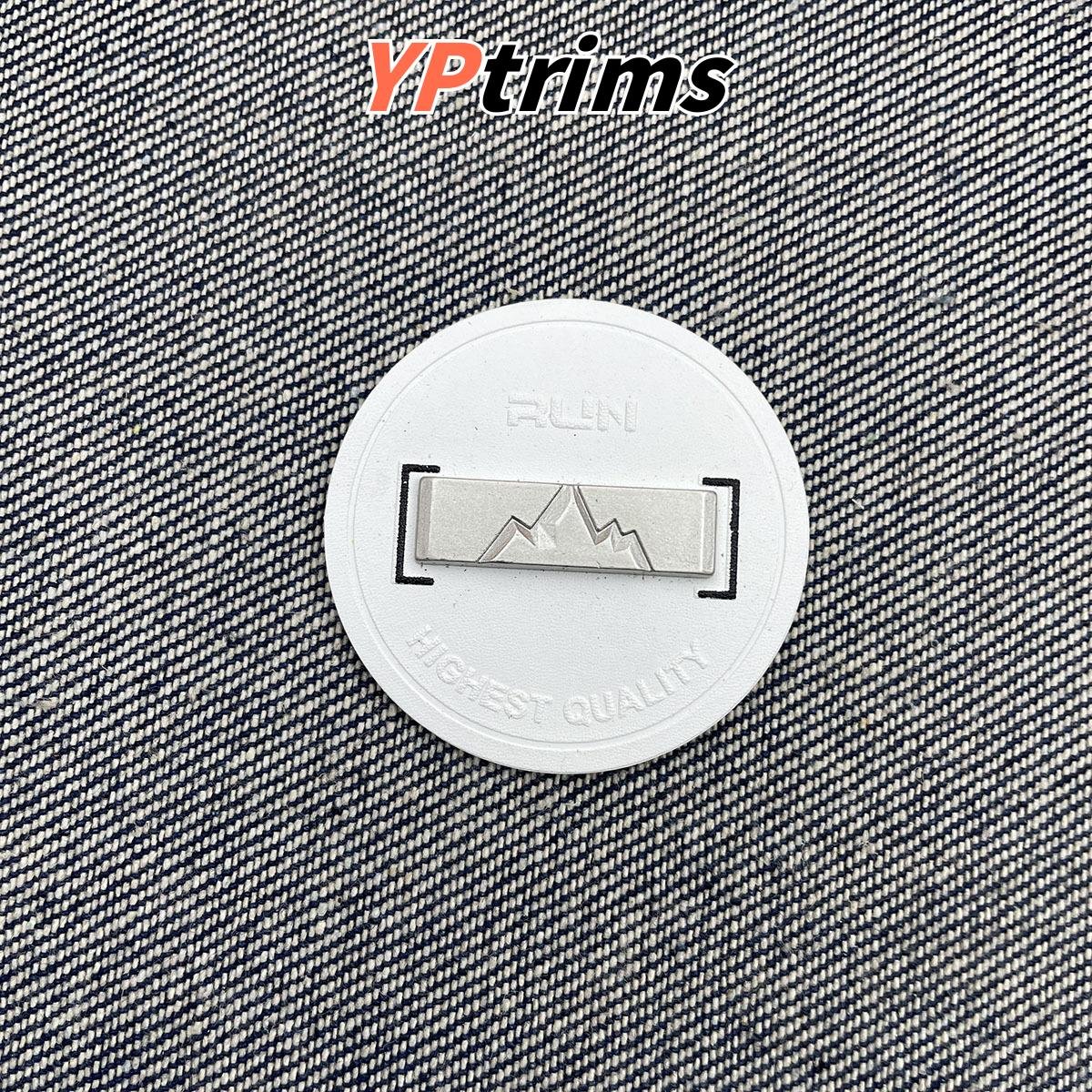 custom round mountain pattern metal decorated leather label for men's outdoor clothing accessories