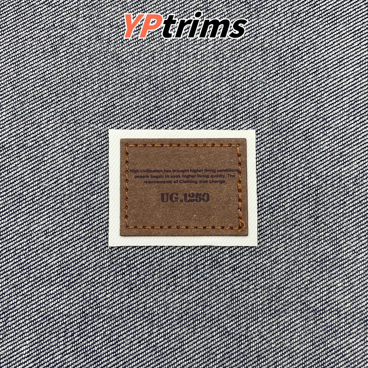 wholesale minimalist two-tier english faux leather square badge for fashion tops and bottoms