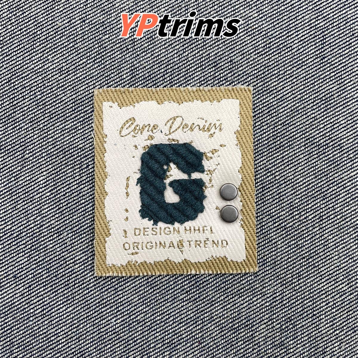 custom vintage distressed fabric patch with letter g metal leather decor for men's jeans
