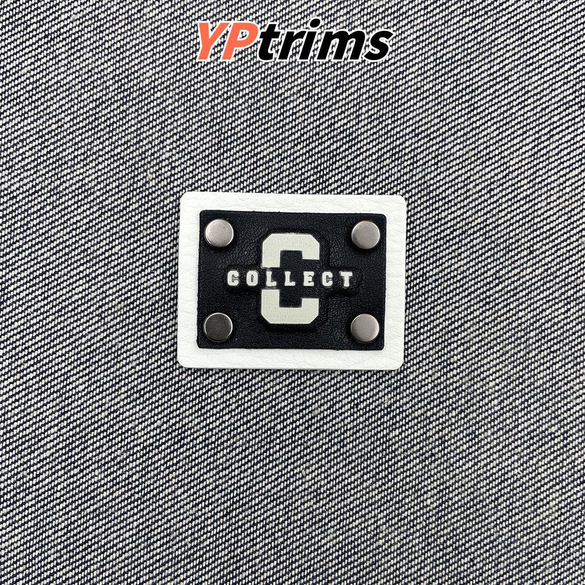 custom new style four rivet leather label black white series for men's down jackets and work pants