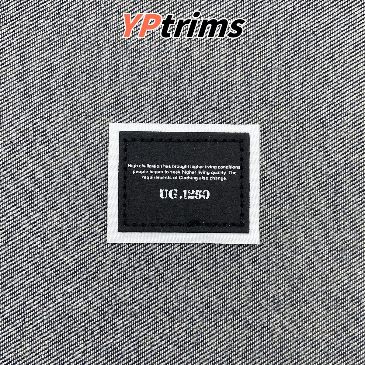 wholesale minimalist two-tier english faux leather square badge for fashion tops and bottoms