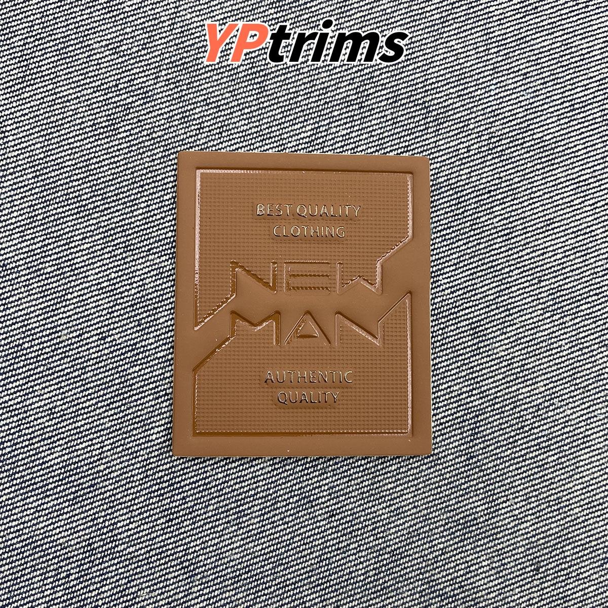 custom large square dazzling silver text effect leather label for men's down jackets