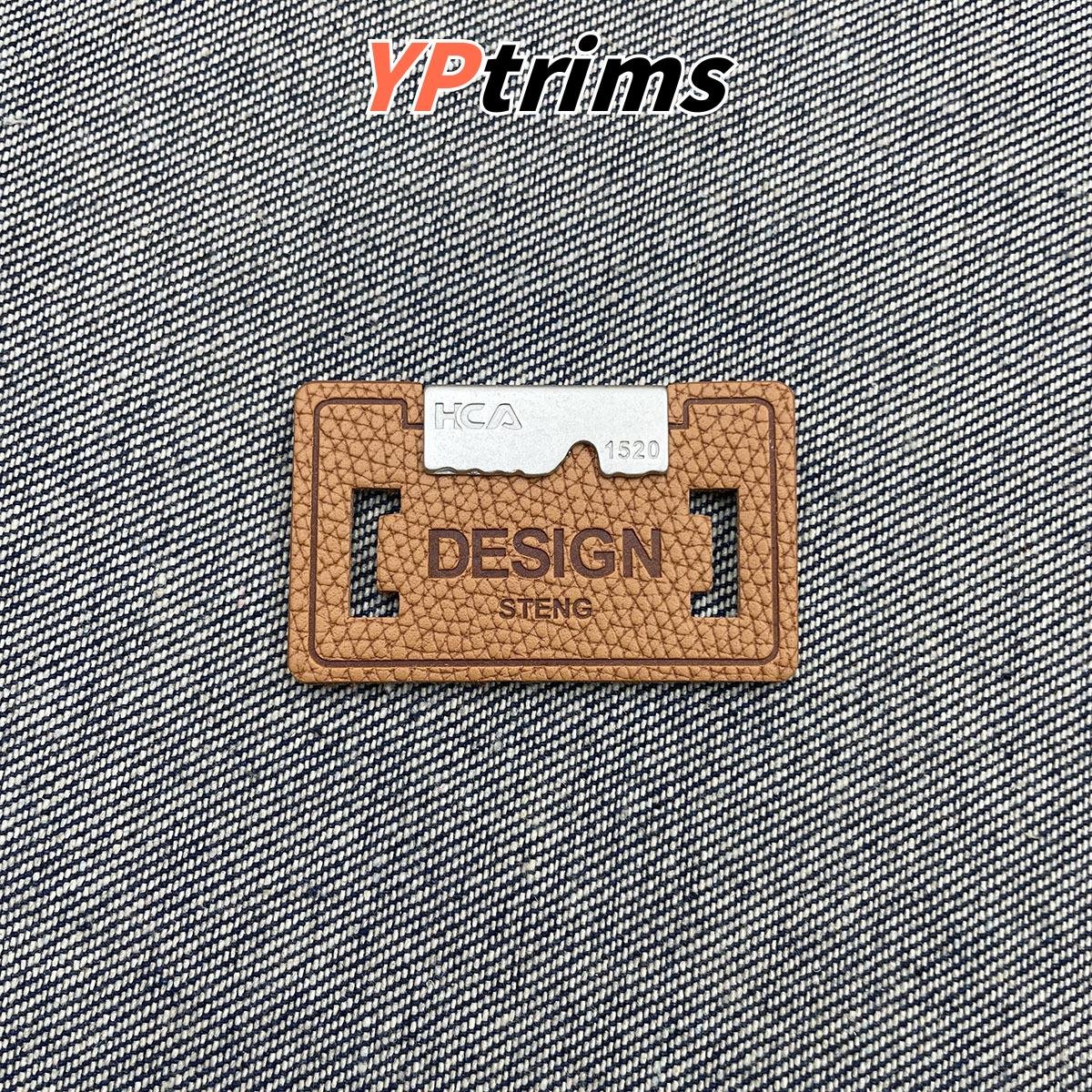 wholesale perforated silver metal faux leather badge for fashion male apparel trims