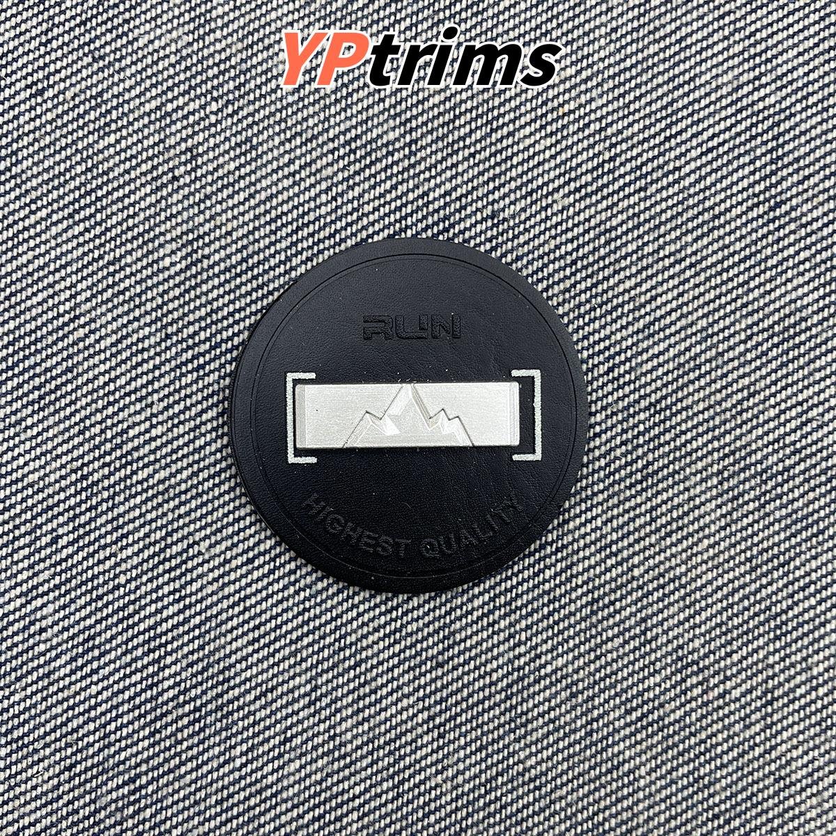 custom round mountain pattern metal decorated leather label for men's outdoor clothing accessories