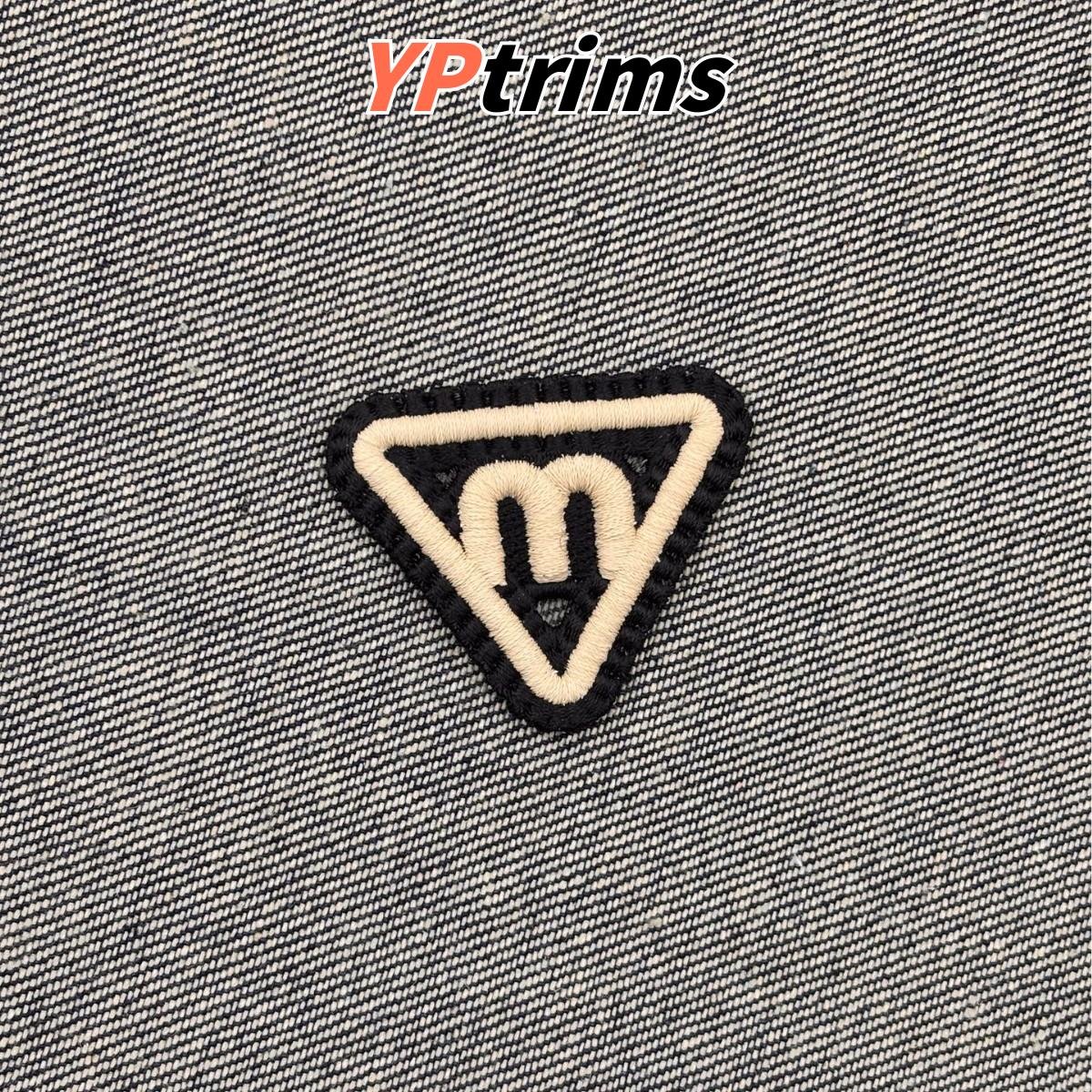 custom triangle letter m square smiley face 3d full embroidery label for trendy pet clothing accessories