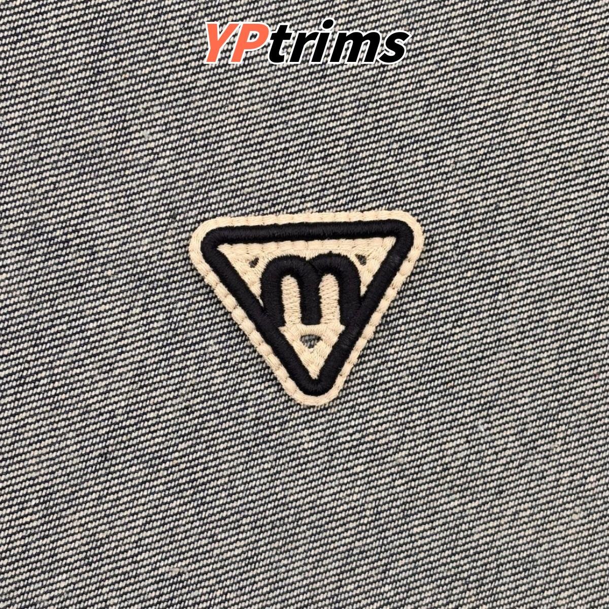 custom triangle letter m square smiley face 3d full embroidery label for trendy pet clothing accessories