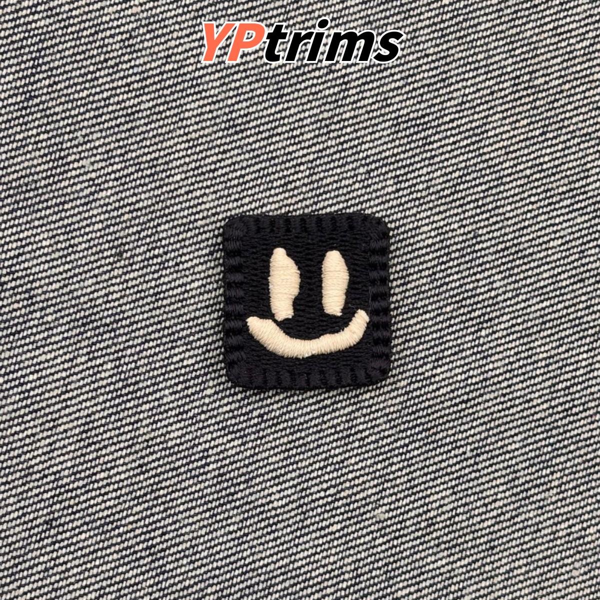 custom triangle letter m square smiley face 3d full embroidery label for trendy pet clothing accessories