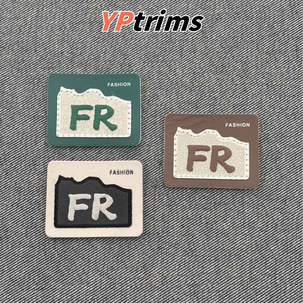 custom rectangular english letter fr cracked texture green label for trendy clothing accessories