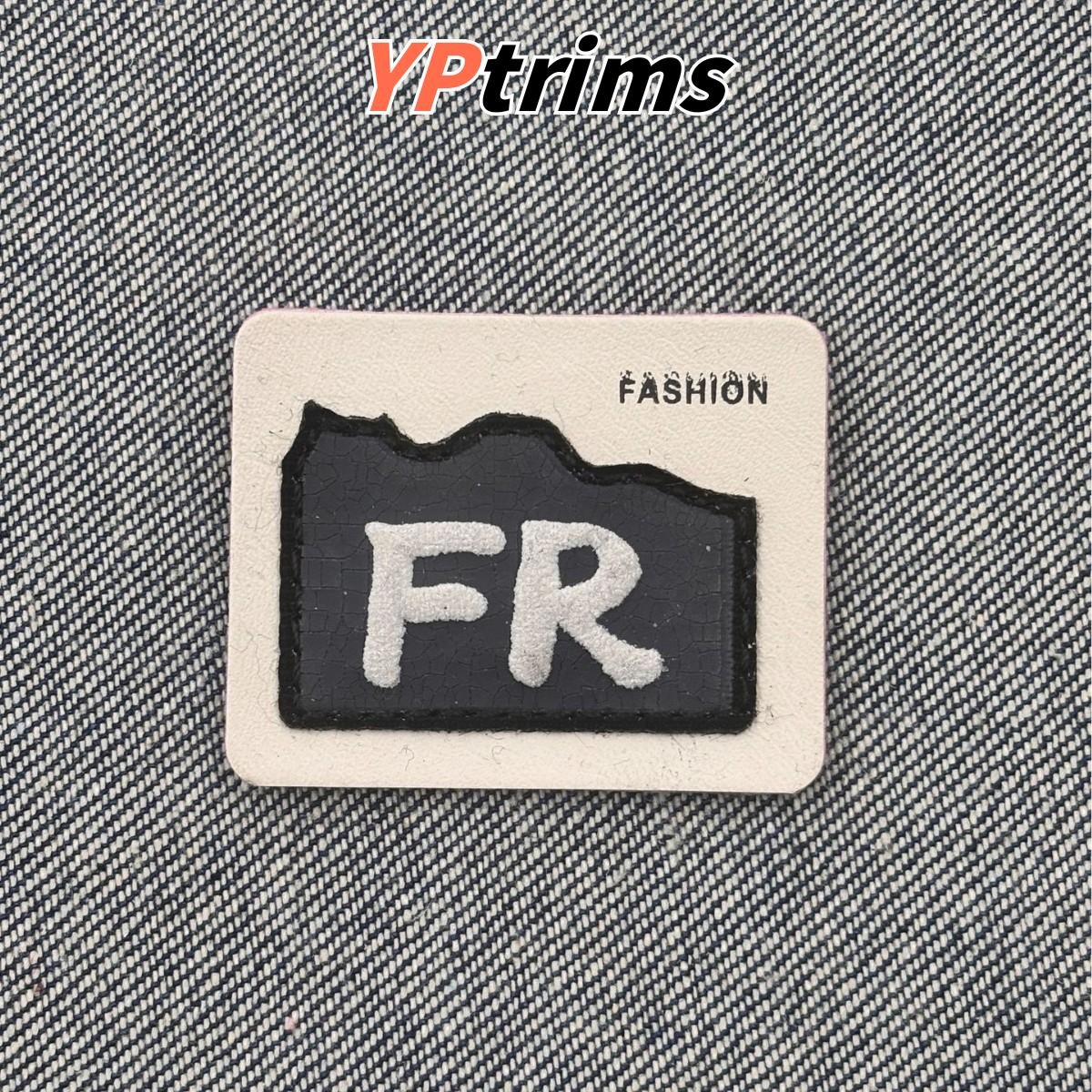 custom rectangular english letter fr cracked texture green label for trendy clothing accessories