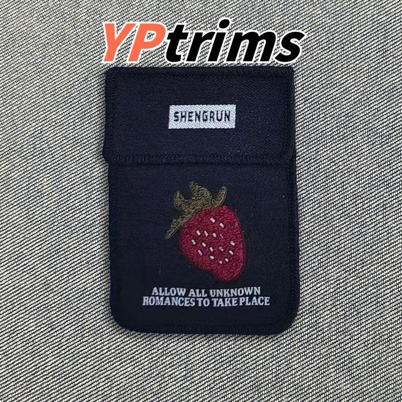 custom large fabric label with cherry strawberry pocket pattern for trendy clothing accessories