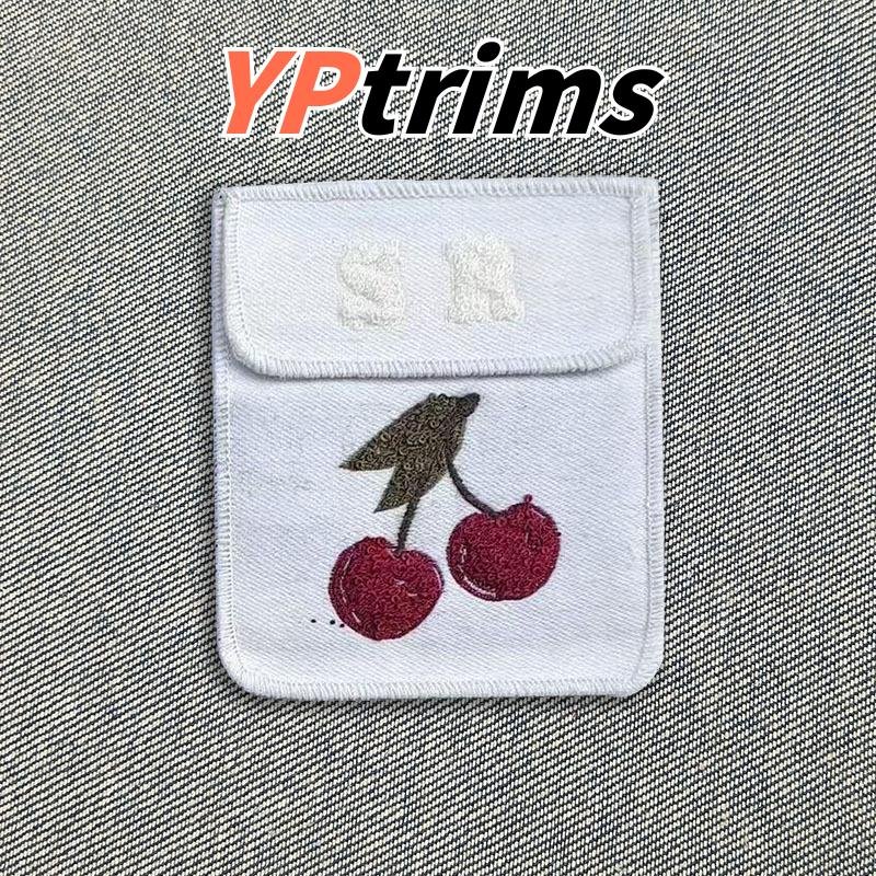 custom large fabric label with cherry strawberry pocket pattern for trendy clothing accessories