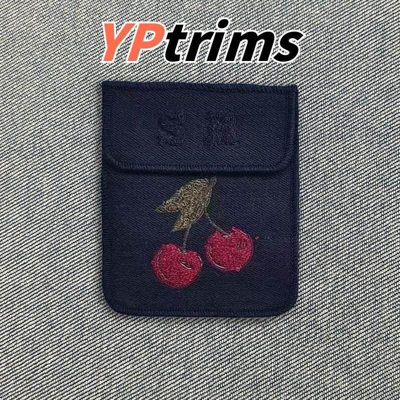 custom large fabric label with cherry strawberry pocket pattern for trendy clothing accessories