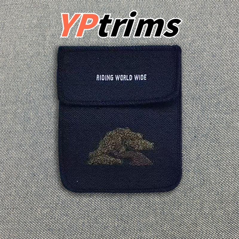 custom pocket shape decorative fabric label with pine tree pattern in black white gray for trendy men's clothing