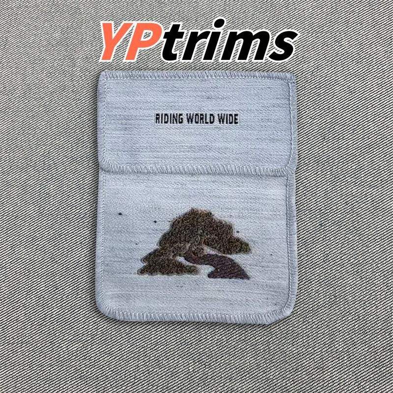 custom pocket shape decorative fabric label with pine tree pattern in black white gray for trendy men's clothing