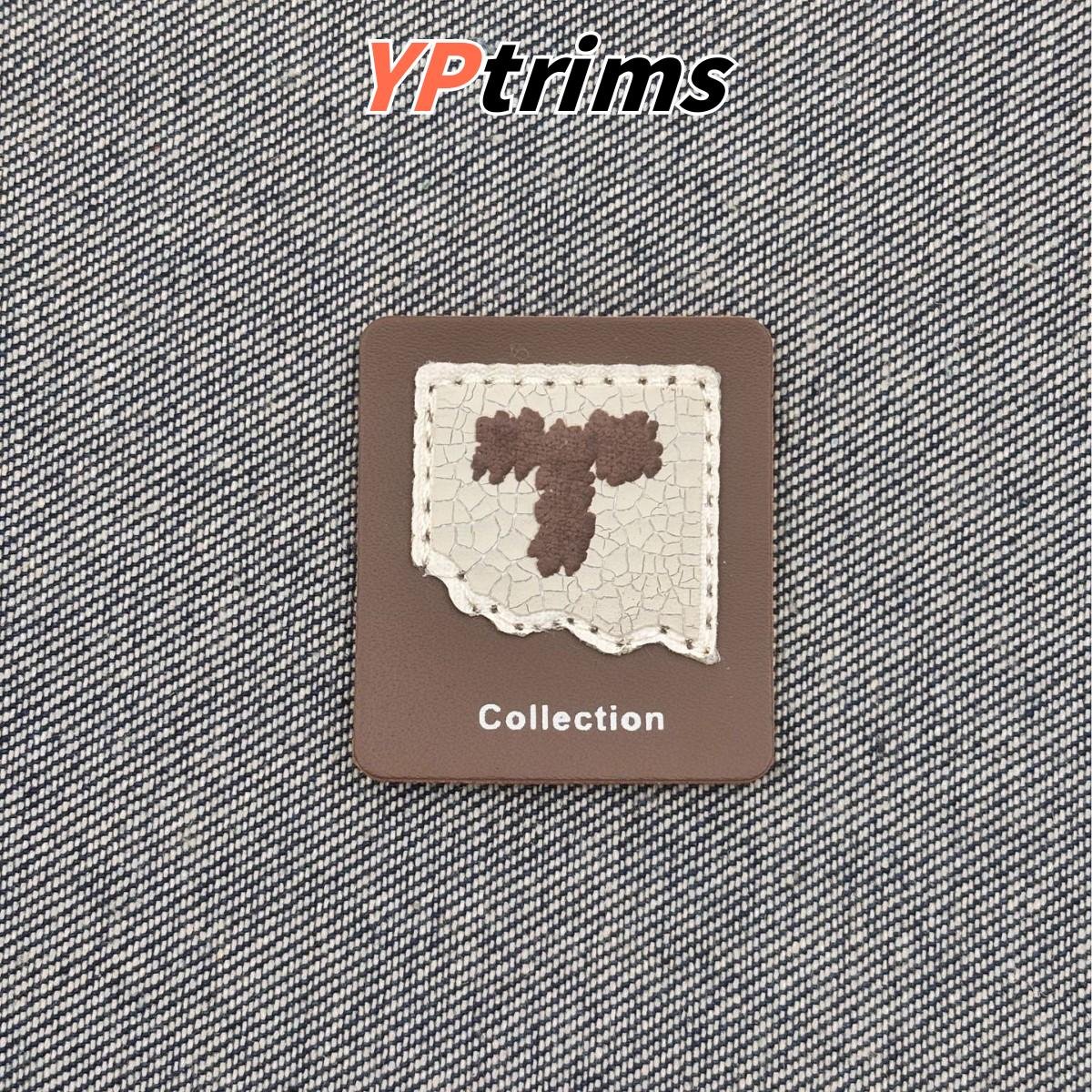 custom vertical rectangular english letter t cracked texture green label for trendy clothing accessories