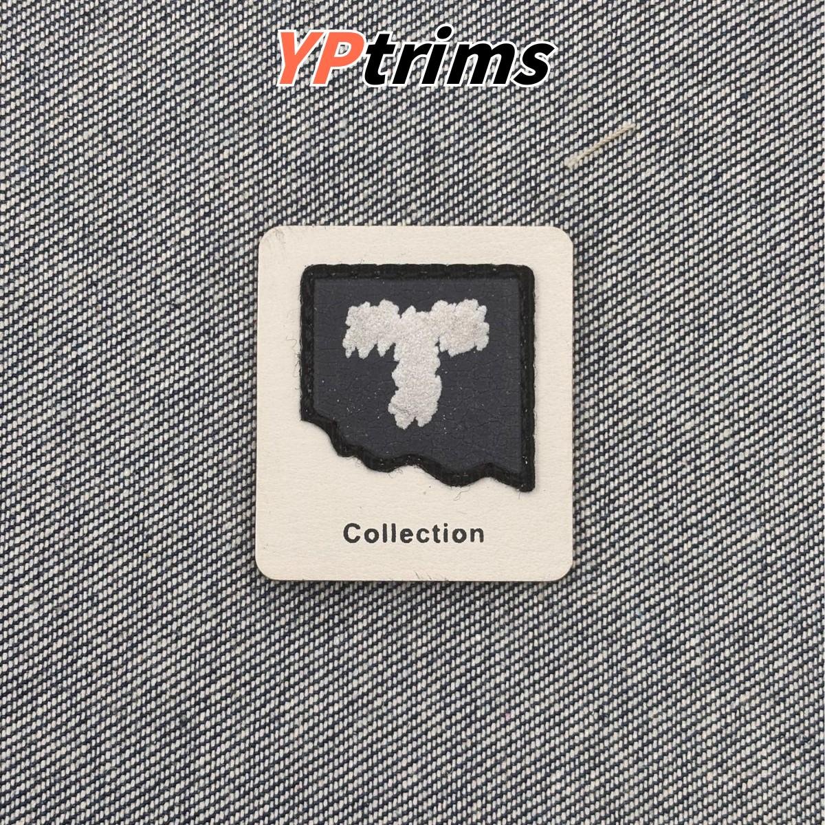 custom vertical rectangular english letter t cracked texture green label for trendy clothing accessories